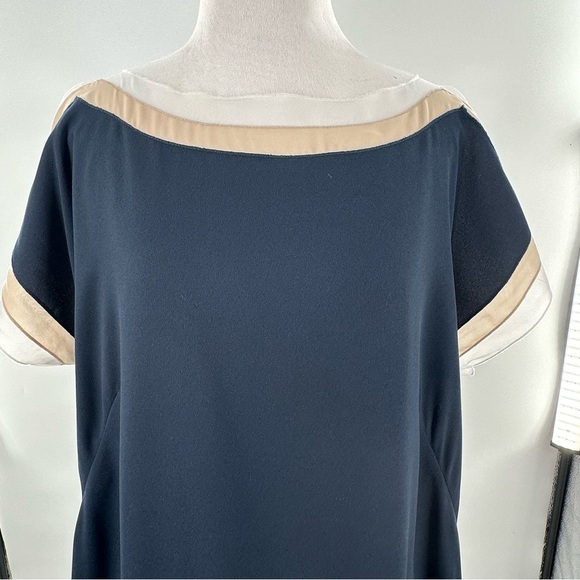 Ann Taylor womens dress size 14 navy blue cream sheath old money career - Picture 5 of 9